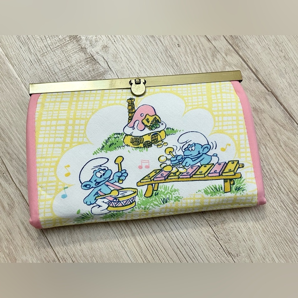 Upcycled The Smurfs Vintage baby bed sheet Handmade Wallet